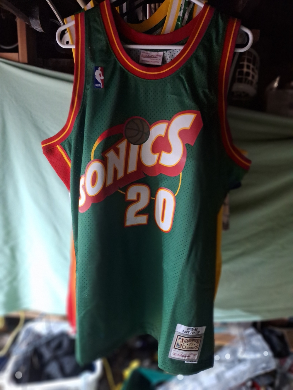 Mitchell & Ness Green Seattle Sonics Gary#20 Retro Jersey with Red & Yellow Trim